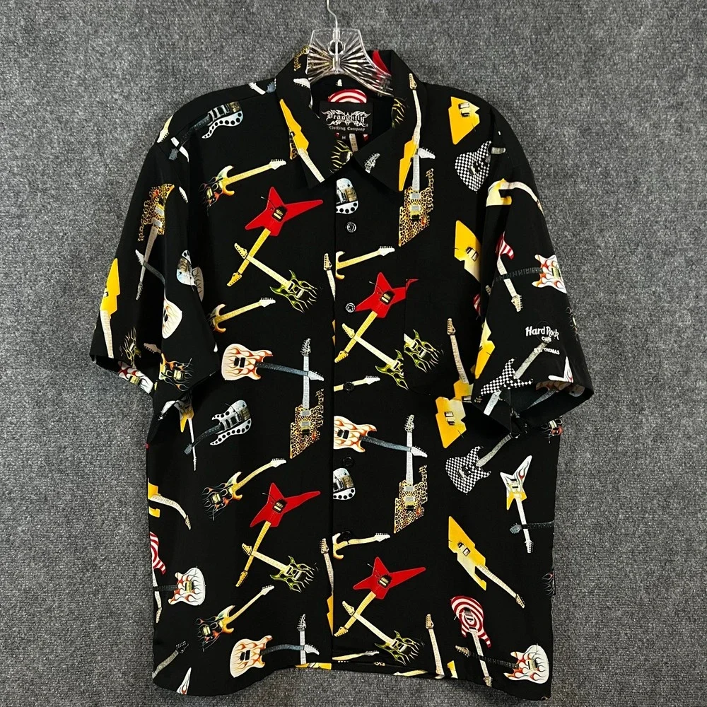 Mens VTG Dragonfly Clothing Co. Hard Rock St Thomas AOP Guitar Camp Shirt Size M - Picture 5 of 13